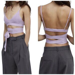 For Love & Lemons Lavender Knit Wrap Crop Top Large NWT
